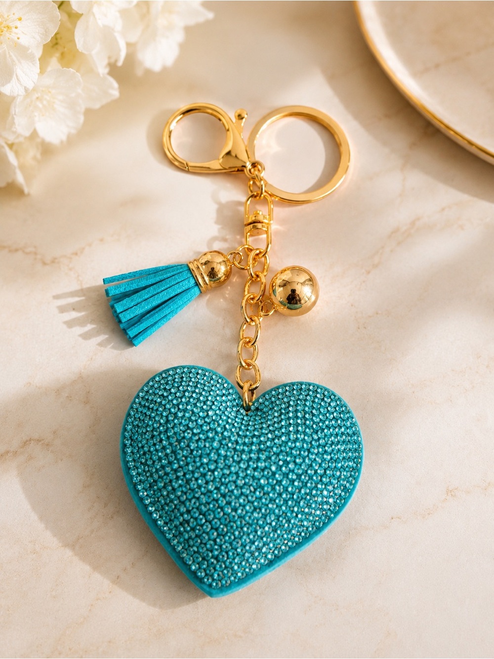Blue Heart Bag Charm Keychain Purse Charm Crystal Rhinestone